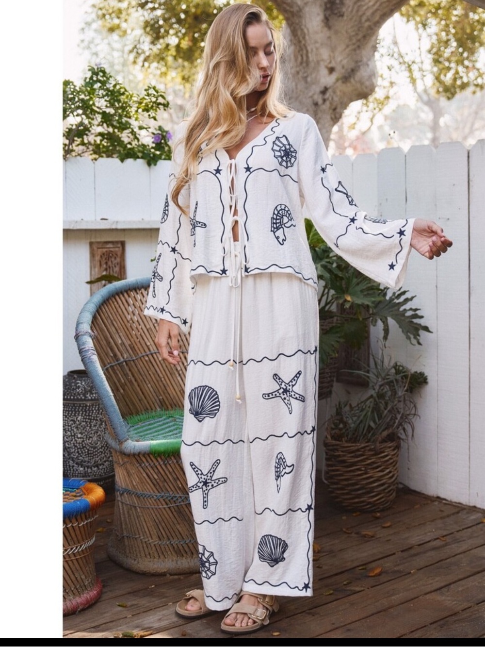UDTP1373&UDTP1374 OW Urban Daizy SVC Embroidered Wide-leg Pant&Top Various Sizes